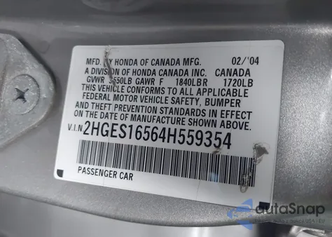 2004 Honda Civic Lx из США, поврежденный, VIN 2HGES16564H559354